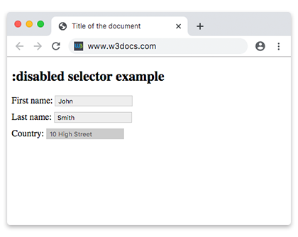 Exemplo da pseudo-classe CSS :disabled