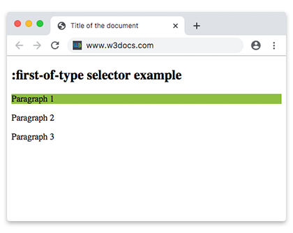 Exemplo da pseudo-classe CSS :first-of-type